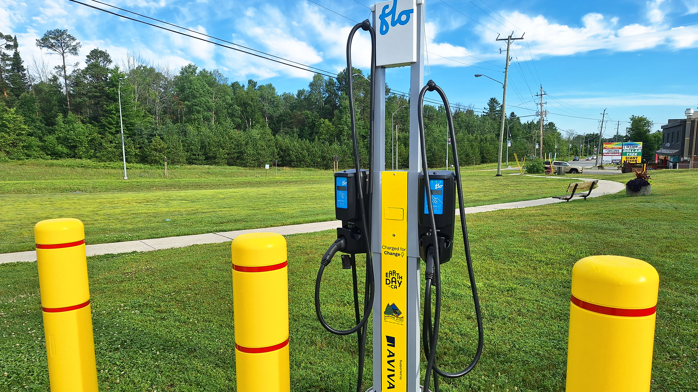 A Charged for Change electric vehicle charging station located in Essa, Ontario. Photo courtesy of the Township of Essa.